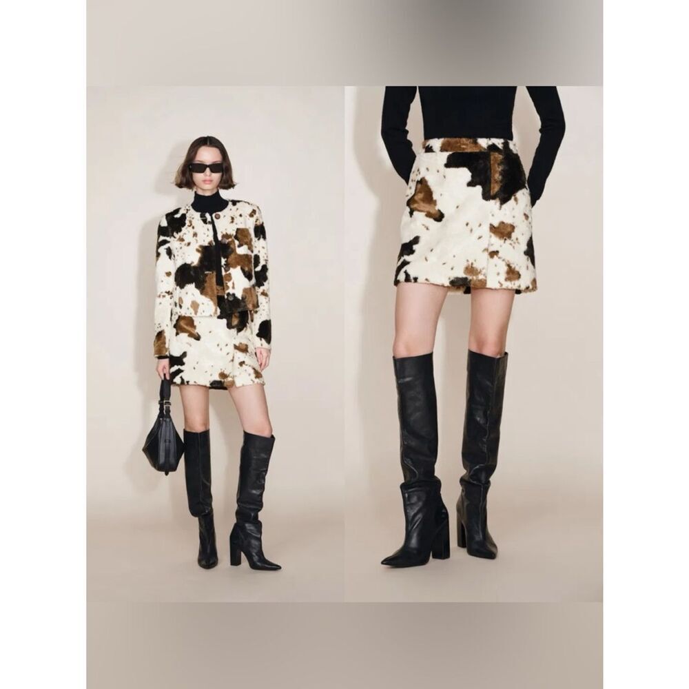 NEW FABRIQUEβMane Cow Print Mini Skirt in Faux Horse Fur